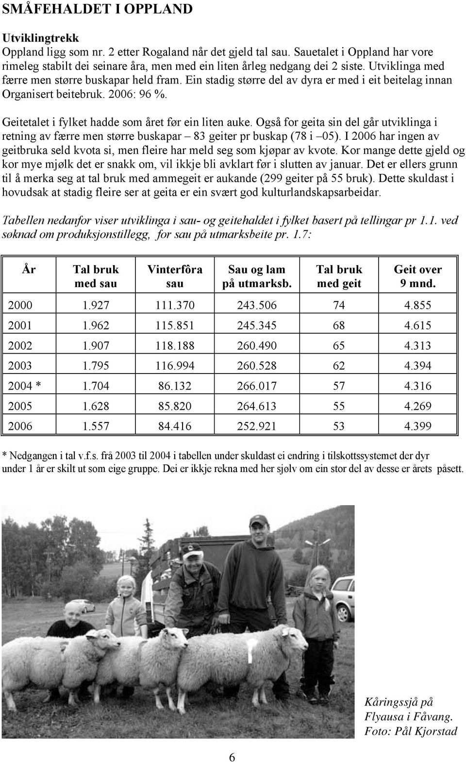 Ein stadig større del av dyra er med i eit beitelag innan Organisert beitebruk. 2006: 96 %. Geitetalet i fylket hadde som året før ein liten auke.