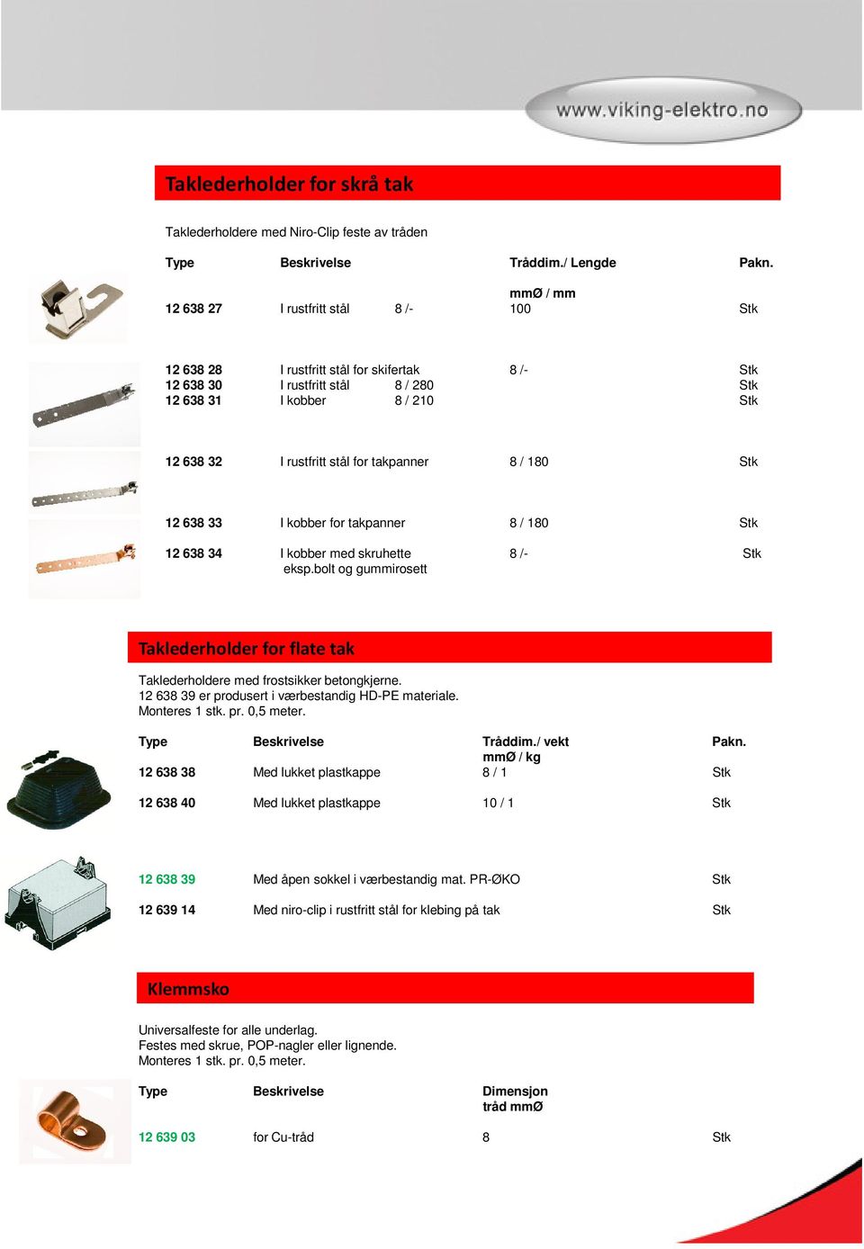 takpanner 8 / 180 Stk 12 638 33 I kobber for takpanner 8 / 180 Stk 12 638 34 I kobber med skruhette 8 /- Stk eksp.