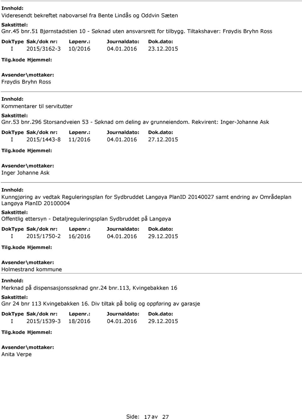 2015 nger Johanne sk Kunngjøring av vedtak Reguleringsplan for Sydbruddet Langøya PlanD 20140027 samt endring av Områdeplan Langøya PlanD 20100004 Offentlig ettersyn - Detaljreguleringsplan