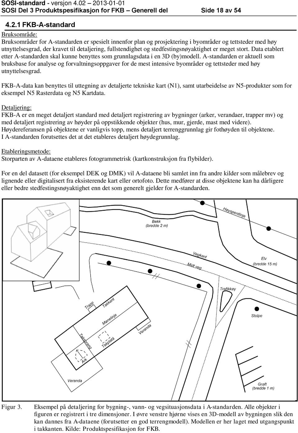 stedfestingsnøyaktighet er meget stort. Data etablert etter A-standarden skal kunne benyttes som grunnlagsdata i en 3D (by)modell.