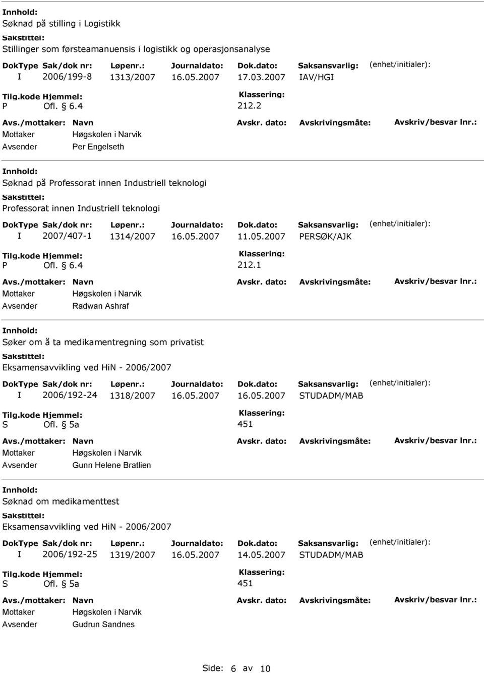 2 er Engelseth øknad på rofessorat innen ndustriell teknologi rofessorat innen ndustriell teknologi 2007/407-1 1314/2007 11.