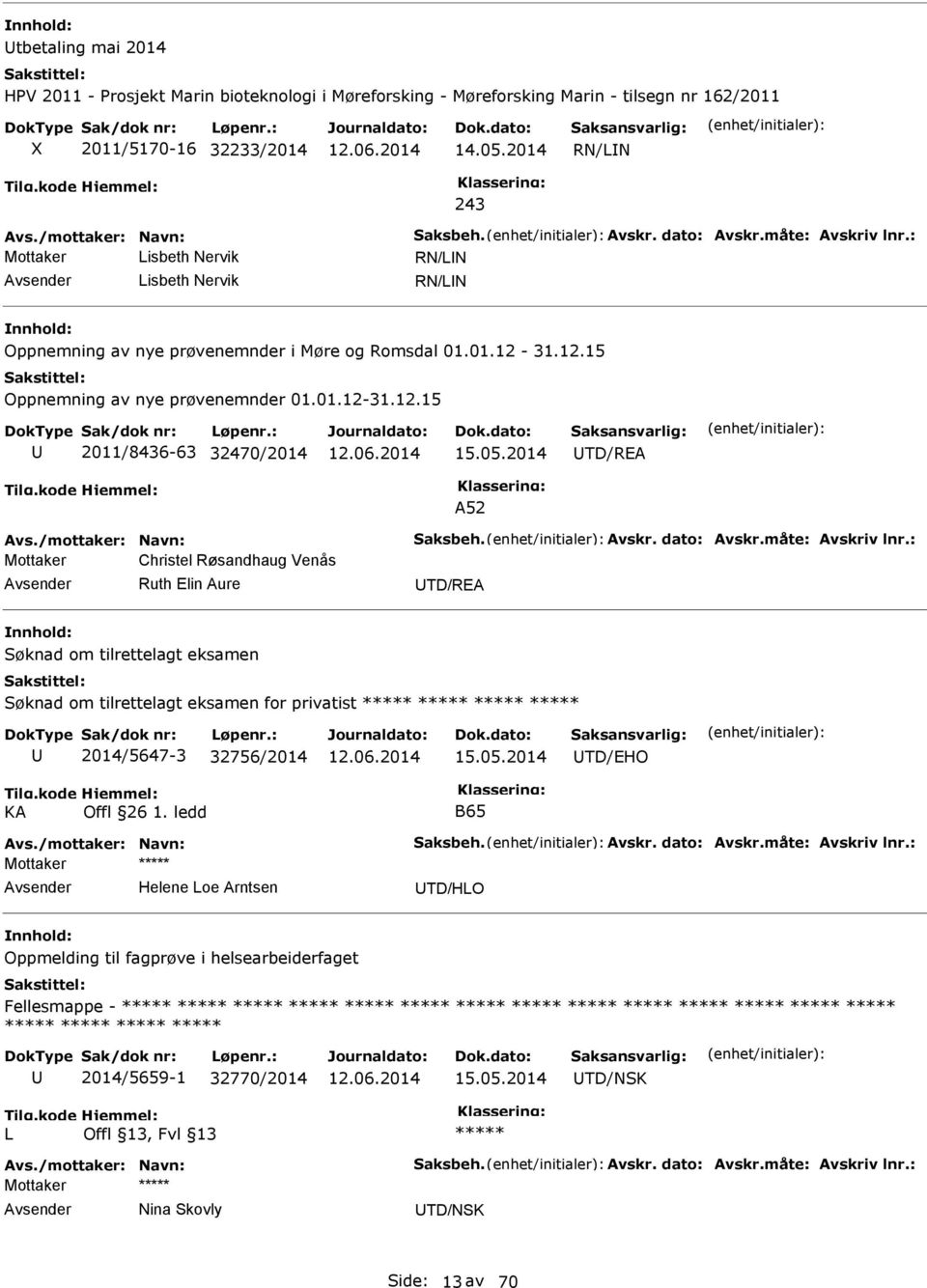 05.2014 TD/REA A52 Avs./mottaker: Navn: Saksbeh. Avskr. dato: Avskr.måte: Avskriv lnr.