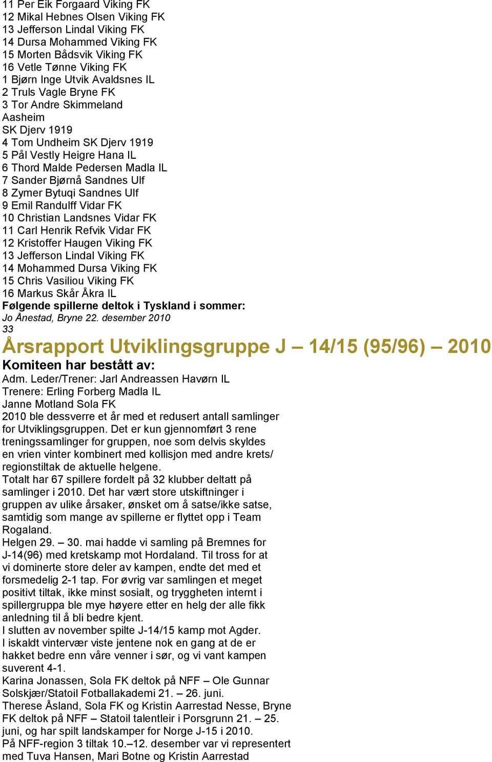 Zymer Bytuqi Sandnes Ulf 9 Emil Randulff Vidar FK 10 Christian Landsnes Vidar FK 11 Carl Henrik Refvik Vidar FK 12 Kristoffer Haugen Viking FK 13 Jefferson Lindal Viking FK 14 Mohammed Dursa Viking