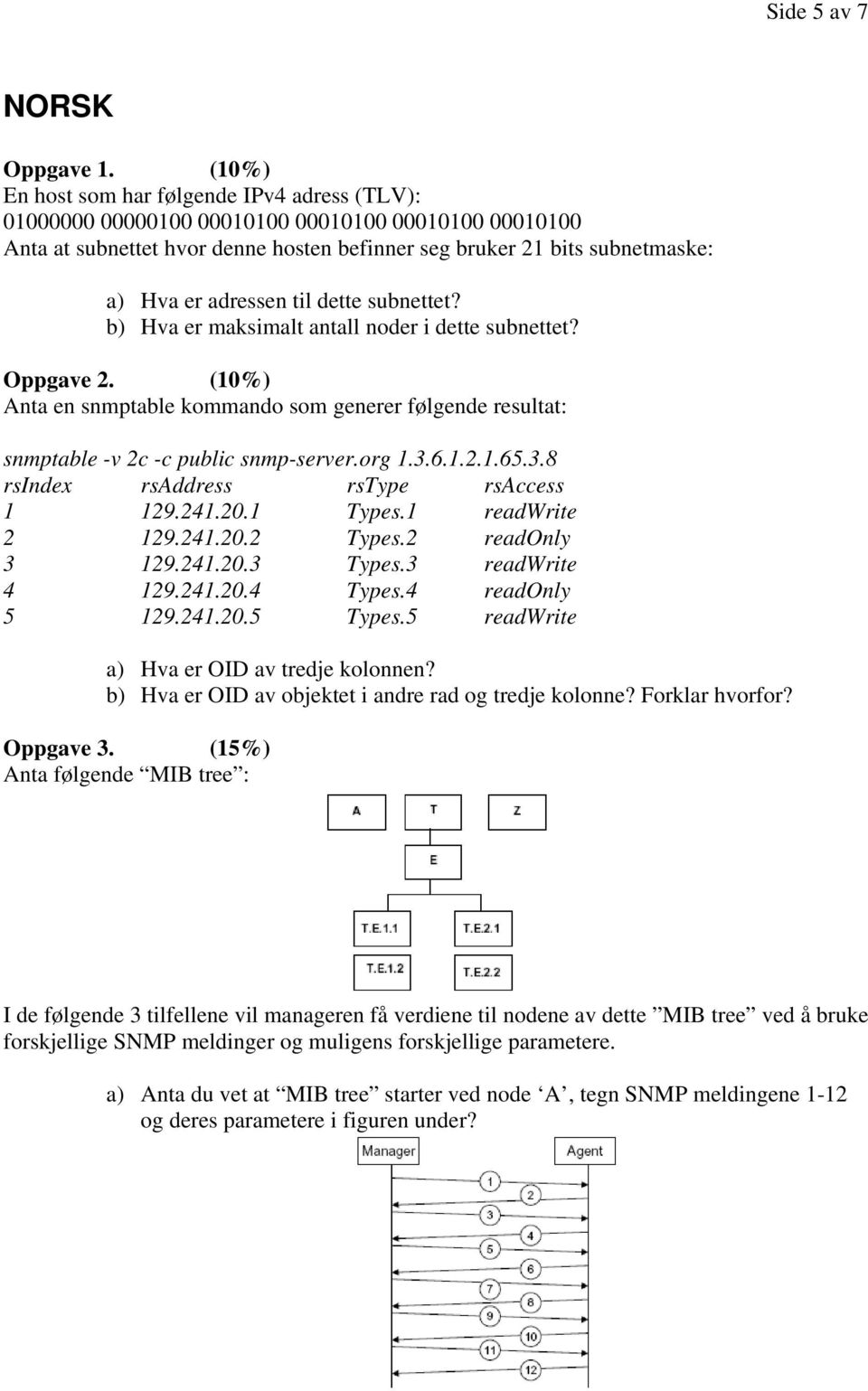 til dette subnettet? b) Hva er maksimalt antall noder i dette subnettet? Oppgave 2. (10%) Anta en snmptable kommando som generer følgende resultat: snmptable -v 2c -c public snmp-server.org 1.3.6.1.2.1.65.