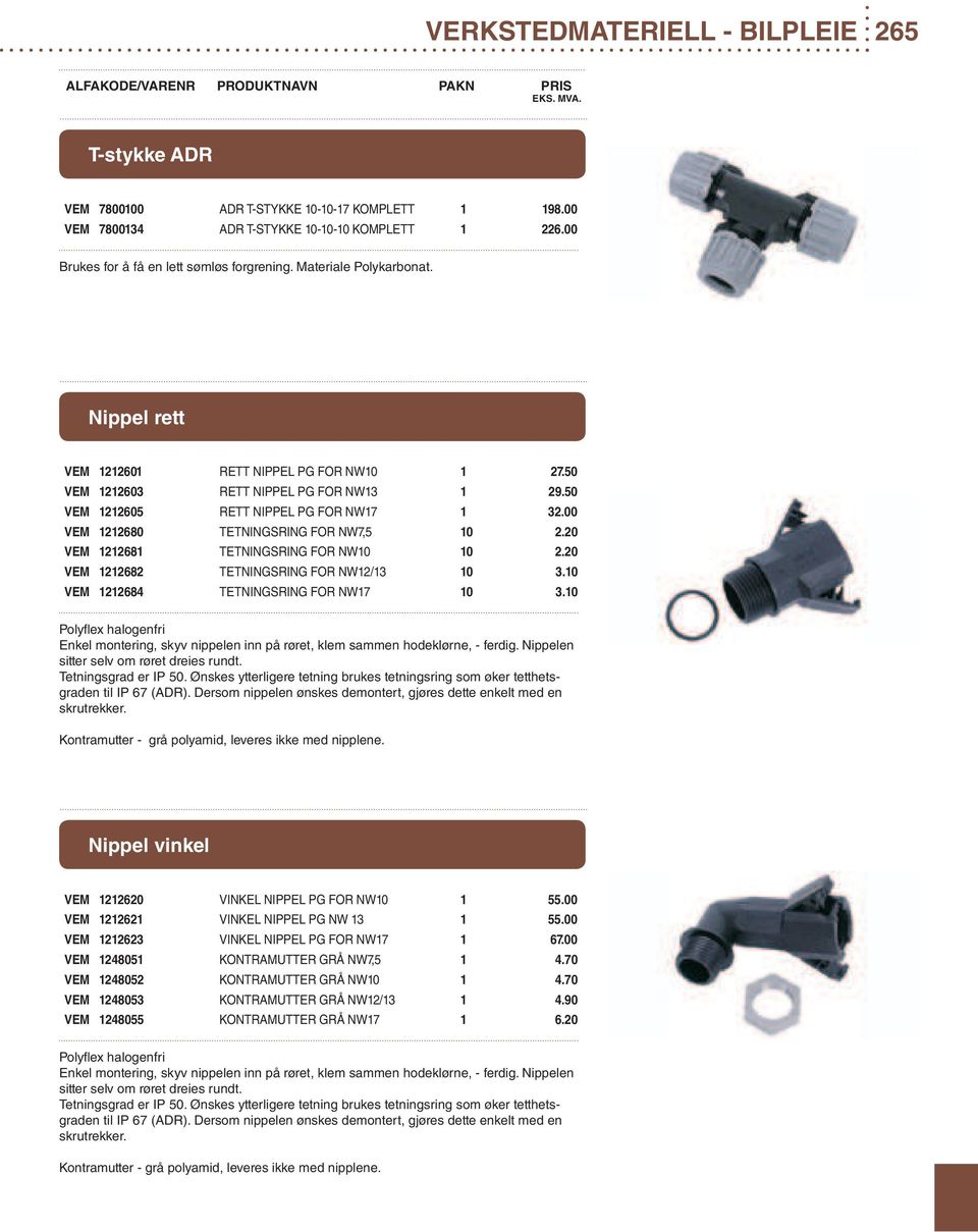 20 VEM 1212681 TETNINGSRING FOR NW10 10 2.20 VEM 1212682 TETNINGSRING FOR NW12/13 10 3.10 VEM 1212684 TETNINGSRING FOR NW17 10 3.