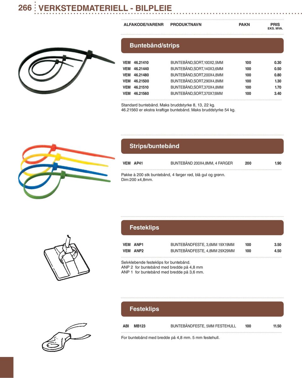 Maks bruddstyrke 54 kg. Strips/buntebånd VEM AP41 BUNTEBÅND 200X4,8MM, 4 FARGER 200 1.90 Pakke à 200 stk buntebånd, 4 farger rød, blå gul og grønn. Dim:200 x4,8mm.