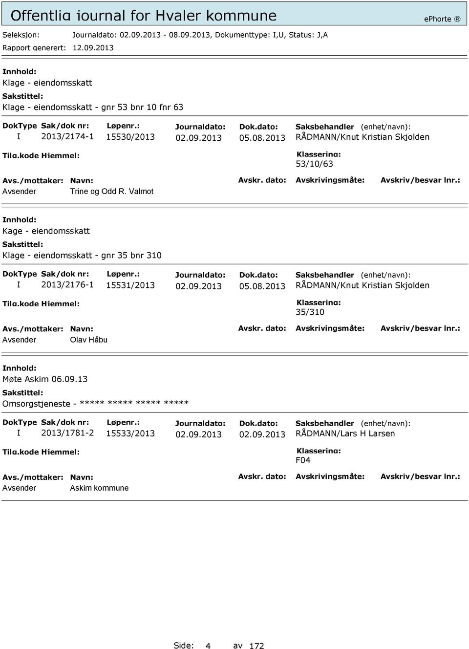 15530/2013 05.08.2013 53/10/63 Avsender Trine og Odd R.