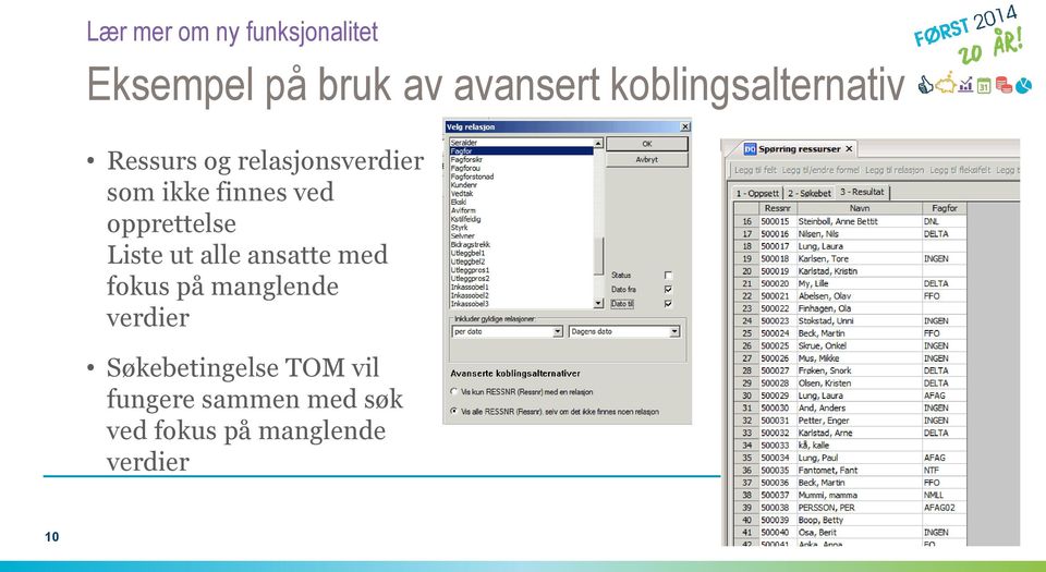 opprettelse Liste ut alle ansatte med fokus på manglende verdier