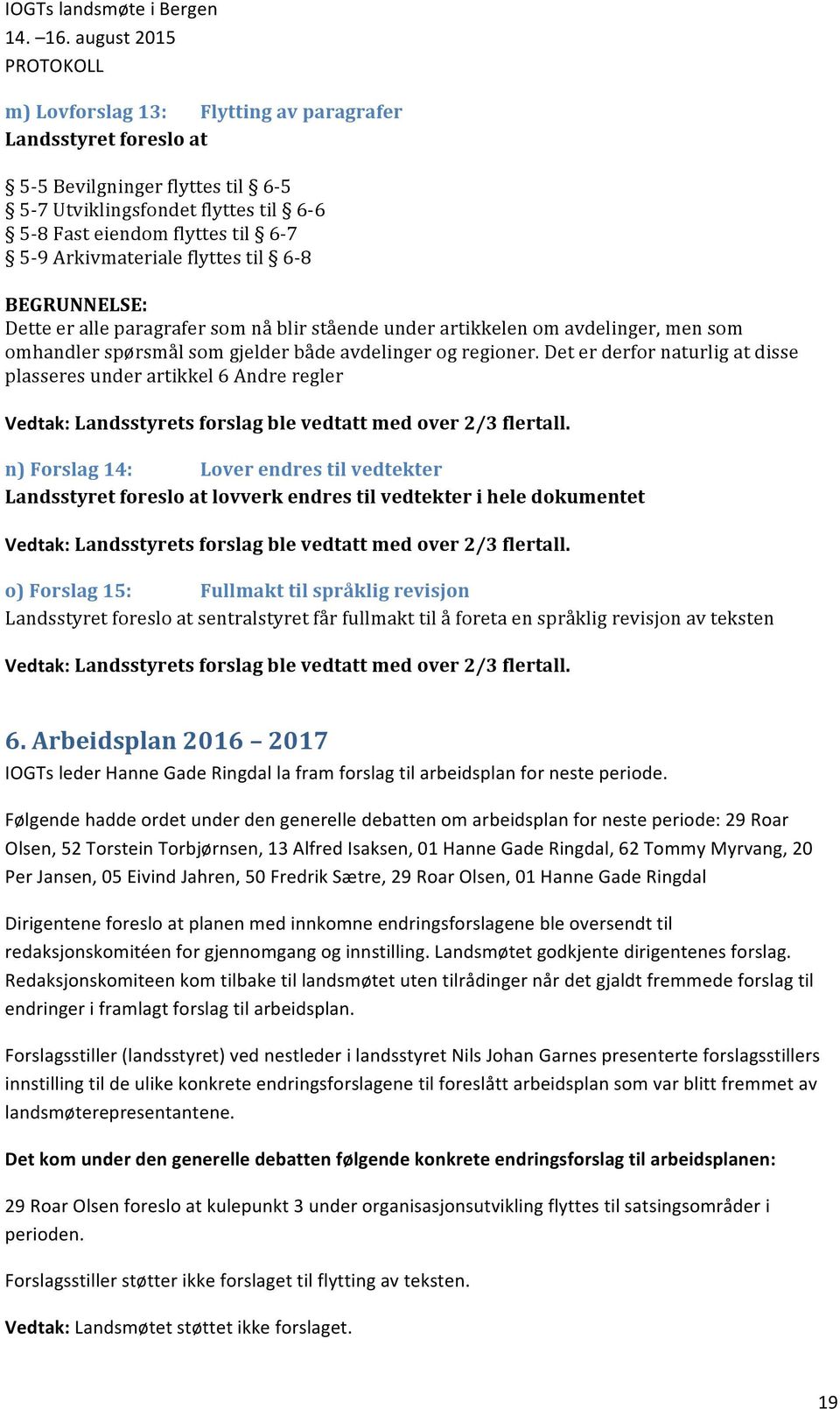 Det er derfor naturlig at disse plasseres under artikkel 6 Andre regler Vedtak: Landsstyrets forslag ble vedtatt med over 2/3 flertall.