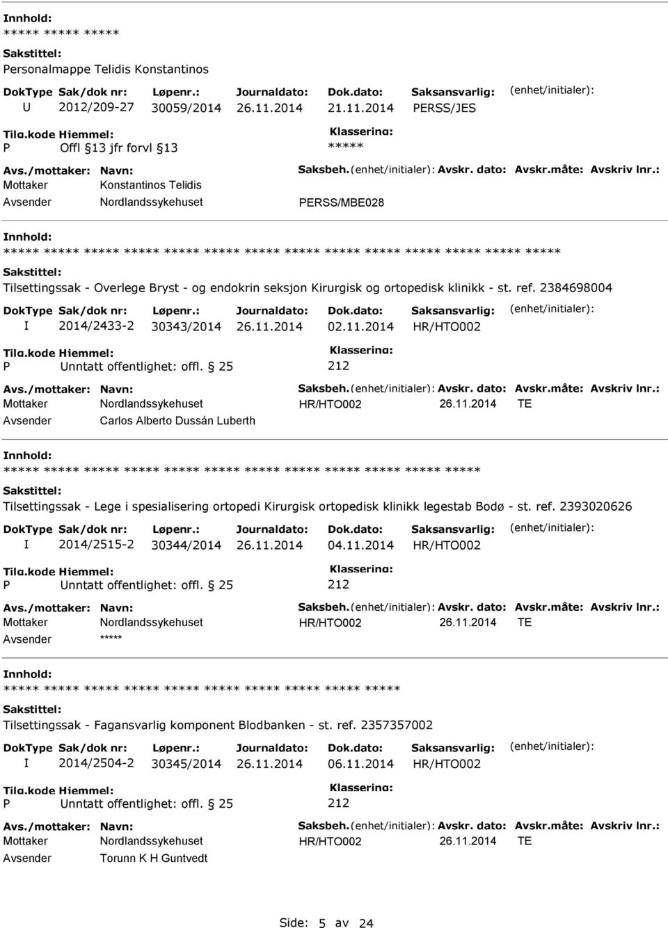 2014 nntatt offentlighet: offl. 25 Avs./mottaker: Navn: Saksbeh. Avskr. dato: Avskr.måte: Avskriv lnr.