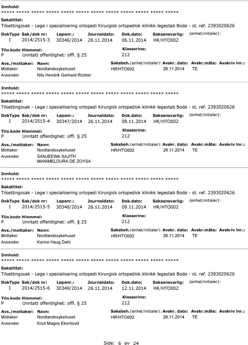 : TE Nils Hendrik Gerhard Richter nnhold: Tilsettingssak - Lege i spesialisering ortopedi Kirurgisk ortopedisk klinikk legestab Bodø - st. ref. 2393020626 2014/2515-4 30347/2014 08.11.