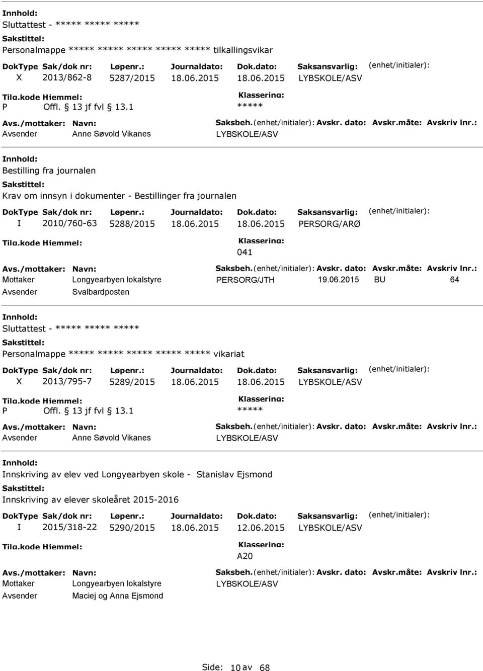 PERSORG/RØ 041 PERSORG/JTH B 64 Svalbardposten Sluttattest - Personalmappe vikariat 2013/795-7 5289/2015 P.