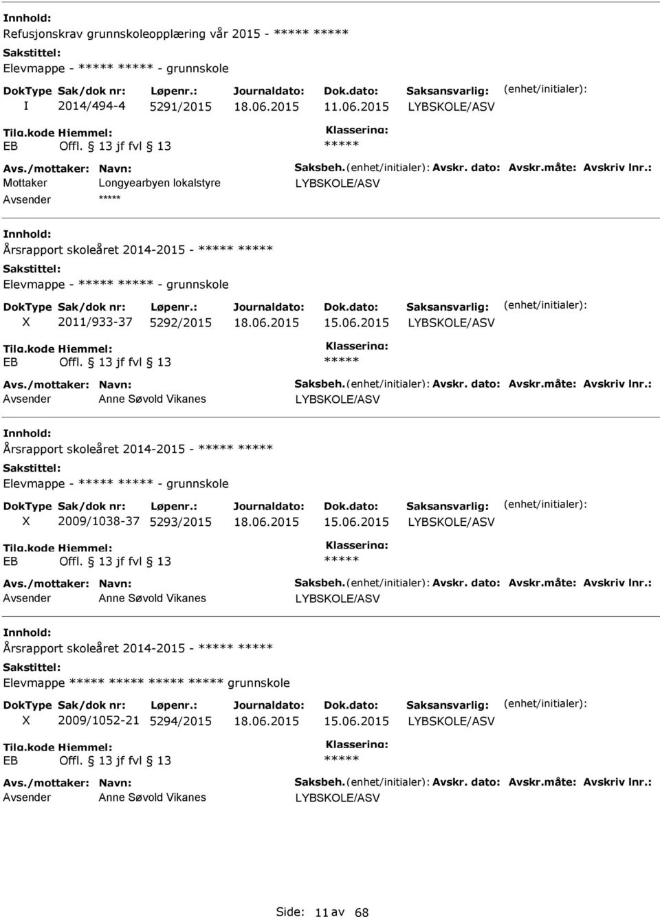 2015 Årsrapport skoleåret 2014-2015 - Elevmappe - - grunnskole 2009/1038-37 5293/2015 15.06.