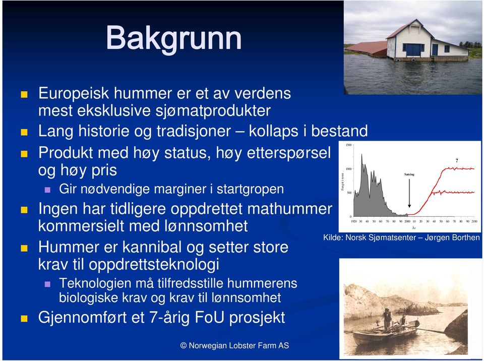 kannibal og setter store krav til oppdrettsteknologi Teknologien må tilfredsstille hummerens biologiske krav og krav til lønnsomhet Gjennomført et 7-årig FoU