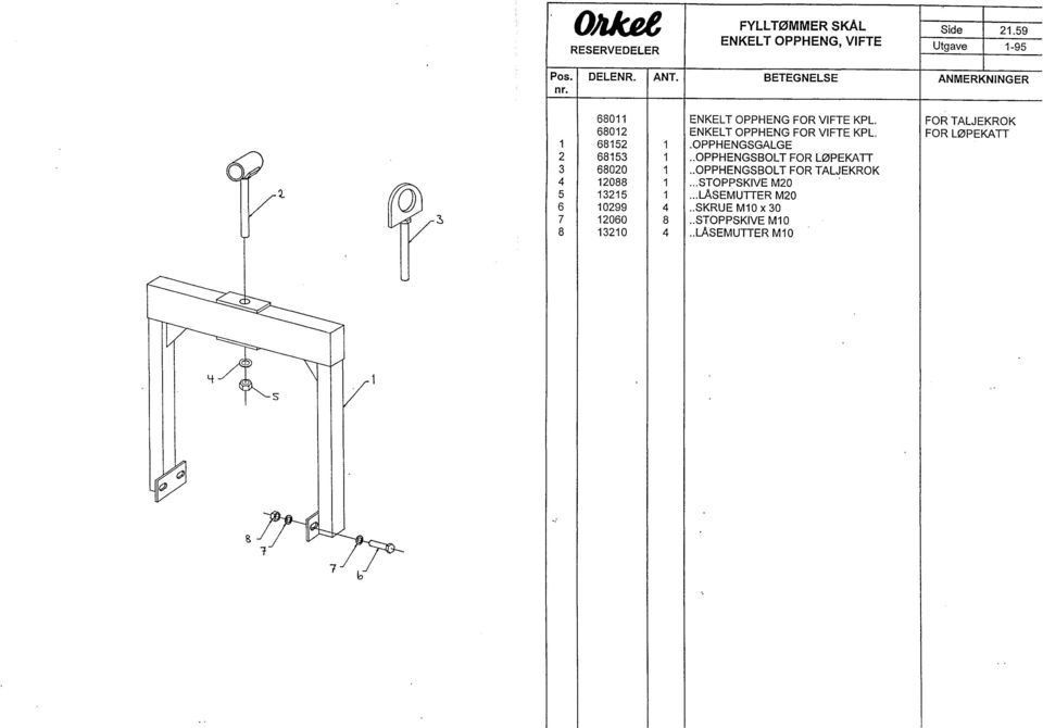 FOR LØPEKATT 1 68152 1.OPPHENGSGALGE 2 68153 1.. OPPHENGSBOLT FOR LØPEKATT 3 68020 1.
