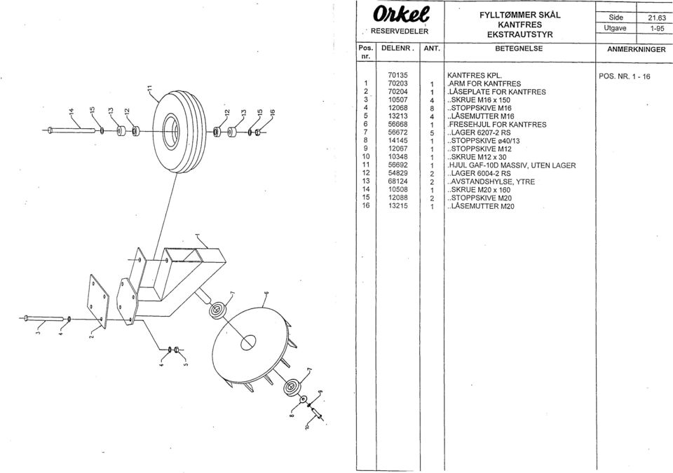 FRESEHJUL FOR KANTFRES 7 56672 5.. LAGER 6207-2 RS 8 14145 1.. STOPPSKVE ø40/13 9 12067 1.. STOPPSKVE M12 10 10348 1.. SKRUE M12 x 30 11 56692 1.