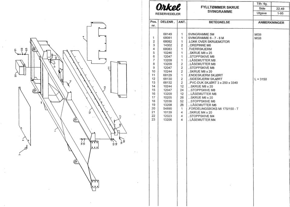 . STOPPSKVE M8 10 10244 2.. SKRUE M8 x 20 11 68129 1.ENDESKJERM SKJØRT 12 68130 2.. SDESKJERM SKJØRT L=3150 13 68132 2.. PVC-DUK SKJØRT 3 x 250 x 3340 14 10244 12... SKRUE M8 x 20 15 12047 24.