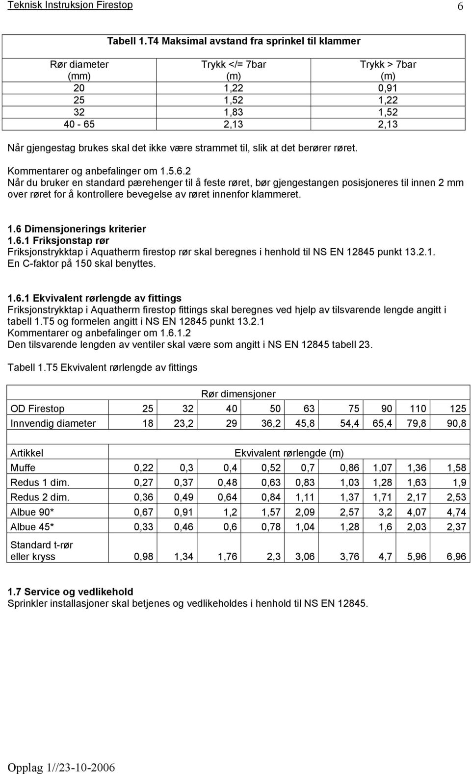 Trykk > 7bar Kommentarer og anbefalinger om 1.5.6.