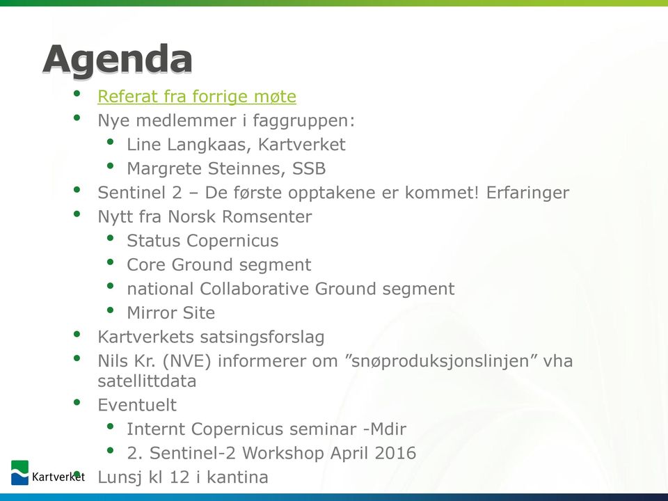 Erfaringer Nytt fra Norsk Romsenter Status Copernicus Core Ground segment national Collaborative Ground segment