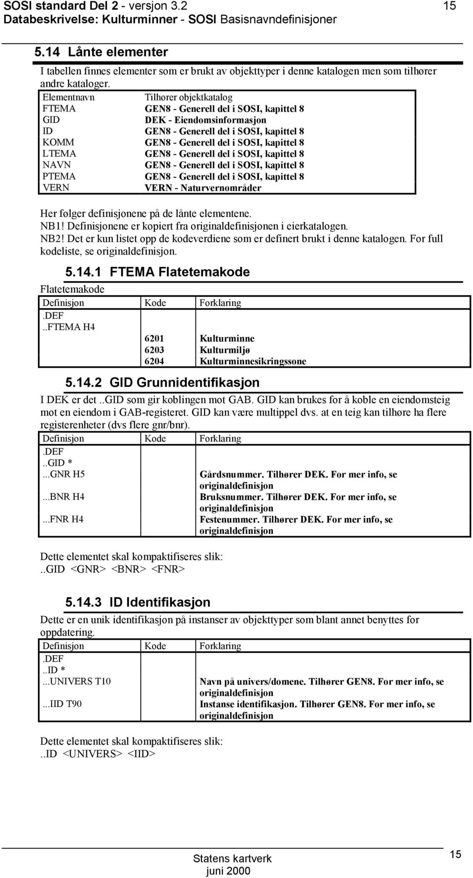 Elementnavn Tilhører objektkatalog FTEMA GEN8 - Generell del i I, kapittel 8 GID DEK - Eiendomsinformasjon ID GEN8 - Generell del i I, kapittel 8 KMM GEN8 - Generell del i I, kapittel 8 LTEMA GEN8 -