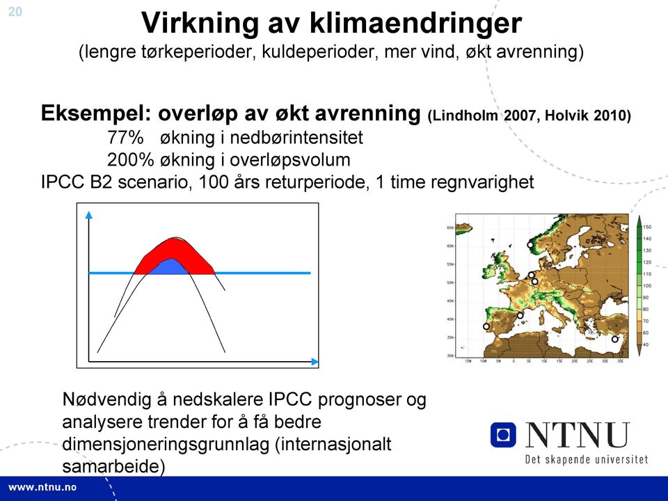 økning i overløpsvolum IPCC B2 scenario, 100 års returperiode, 1 time regnvarighet Nødvendig å