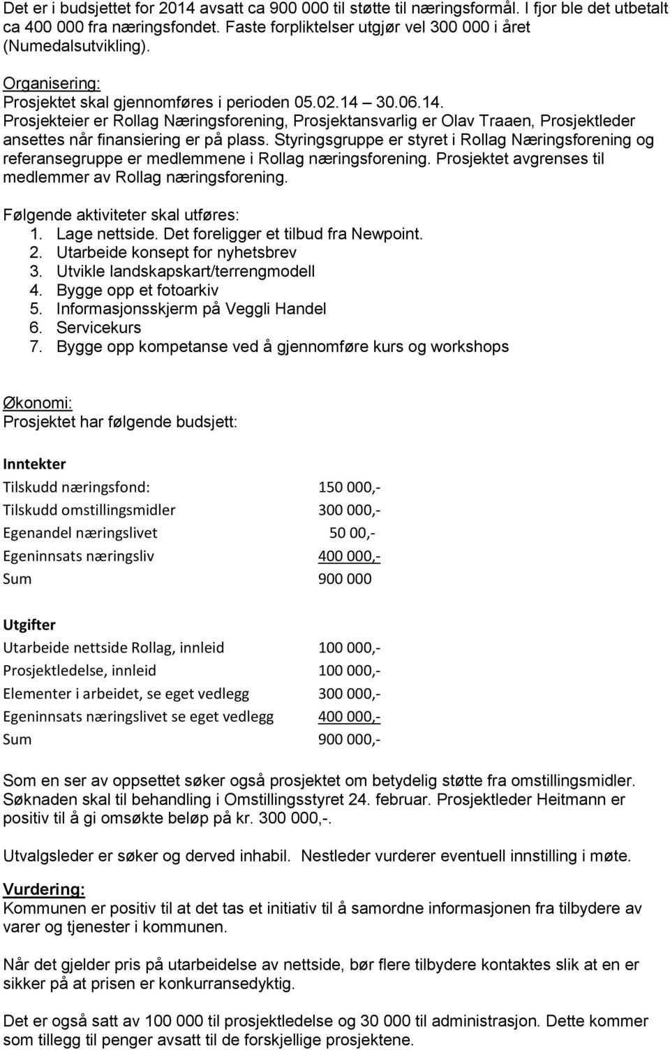 Styringsgruppe er styret i Rollag Næringsforening og referansegruppe er medlemmene i Rollag næringsforening. Prosjektet avgrenses til medlemmer av Rollag næringsforening.