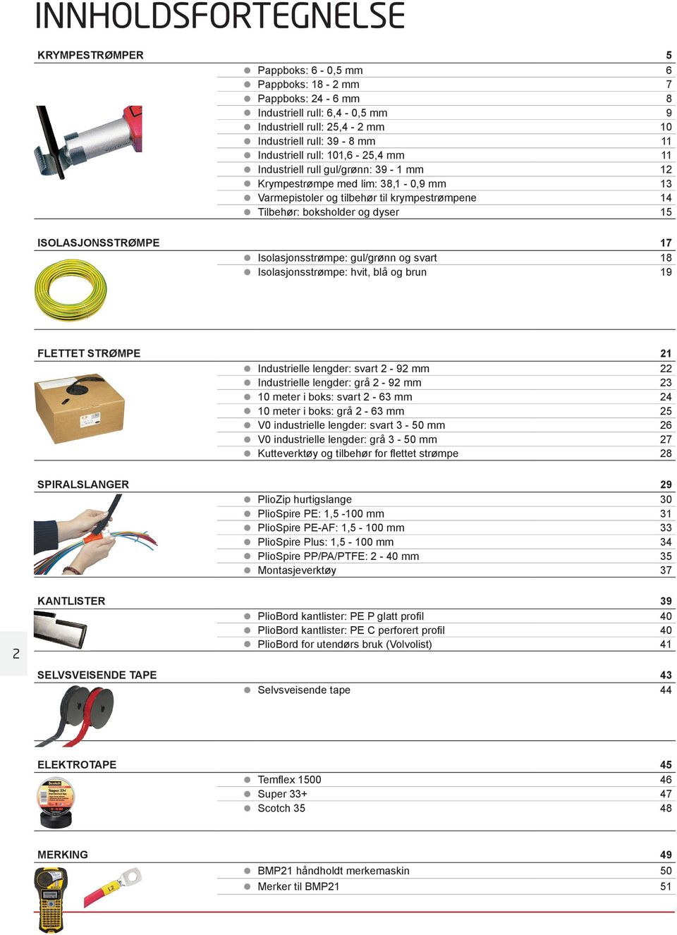 ISOLASJONSSTRØMPE 17 Isolasjonsstrømpe: gul/grønn og svart 18 Isolasjonsstrømpe: hvit, blå og brun 19 FLETTET STRØMPE 21 Industrielle lengder: svart 2-92 mm 22 Industrielle lengder: grå 2-92 mm 23 10