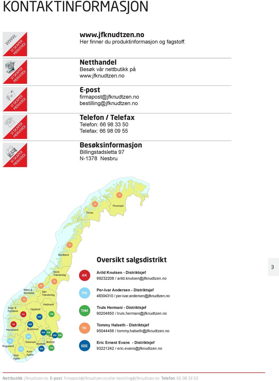 no Telefon / Telefax Telefon: 66 98 33 50 Telefax: 66 98 09 55 Besøksinformasjon Billingstadsletta 97 N-1378 Nesbru TH TH Finnmark Troms TH Nordland Nord- Trønderlag TH AK Oversikt salgsdistrikt