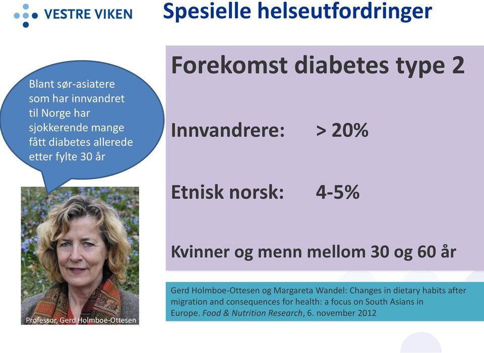 30 og 60 år Professor, Gerd Holmboe-Ottesen Gerd Holmboe-Ottesen og Margareta Wandel: Changes in dietary habits