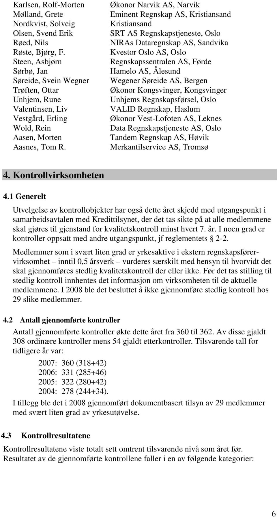 Økonor Narvik AS, Narvik Eminent Regnskap AS, Kristiansand Kristiansand SRT AS Regnskapstjeneste, Oslo NIRAs Dataregnskap AS, Sandvika Kvestor Oslo AS, Oslo Regnskapssentralen AS, Førde Hamelo AS,