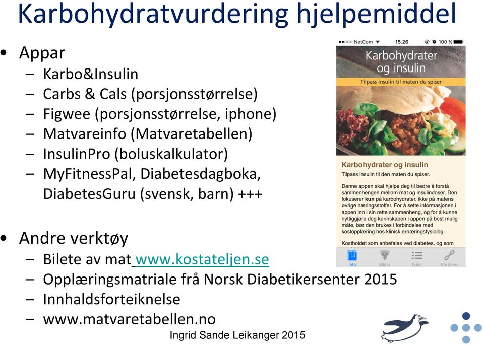 MyFitnessPal, Diabetesdagboka, DiabetesGuru (svensk, barn) +++ Andre verktøy Bilete av mat www.