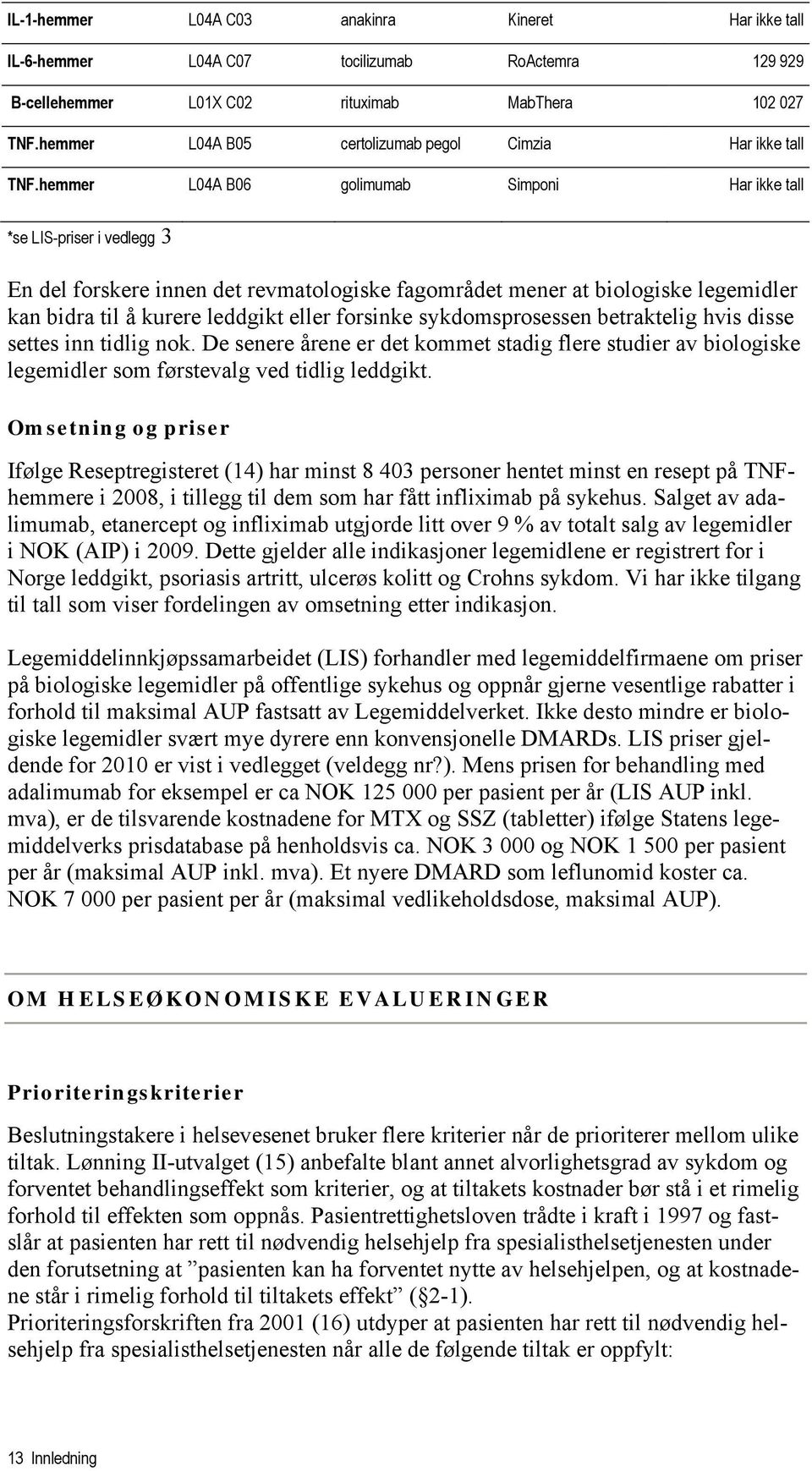 hemmer L04A B06 golimumab Simponi Har ikke tall *se LIS-priser i vedlegg 3 En del forskere innen det revmatologiske fagområdet mener at biologiske legemidler kan bidra til å kurere leddgikt eller