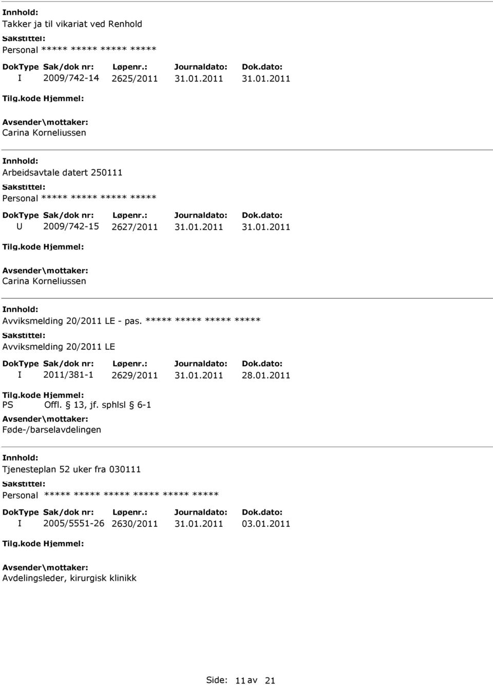 ***** ***** ***** ***** Avviksmelding 20/2011 LE 2011/381-1 2629/2011 Føde-/barselavdelingen nnhold: