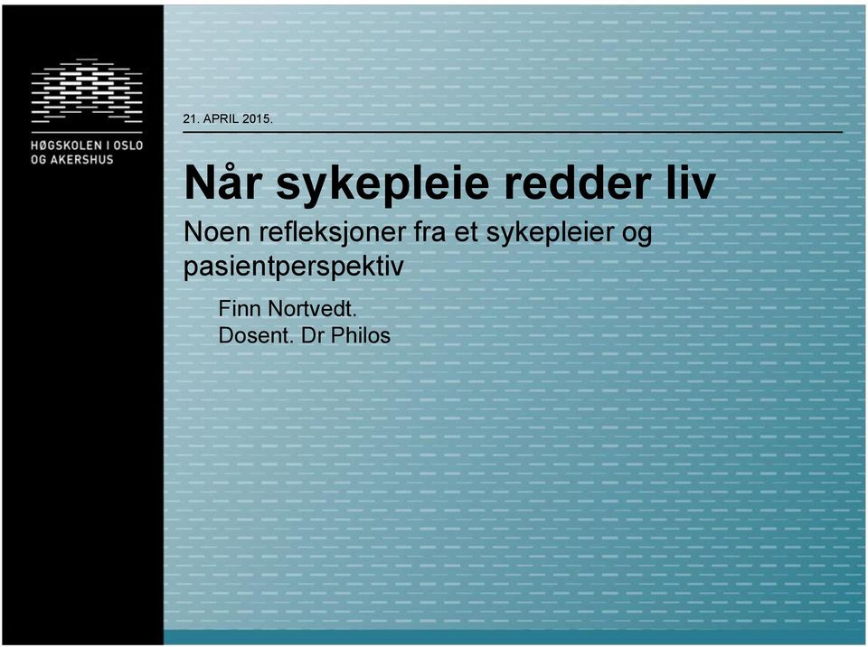 refleksjoner fra et sykepleier