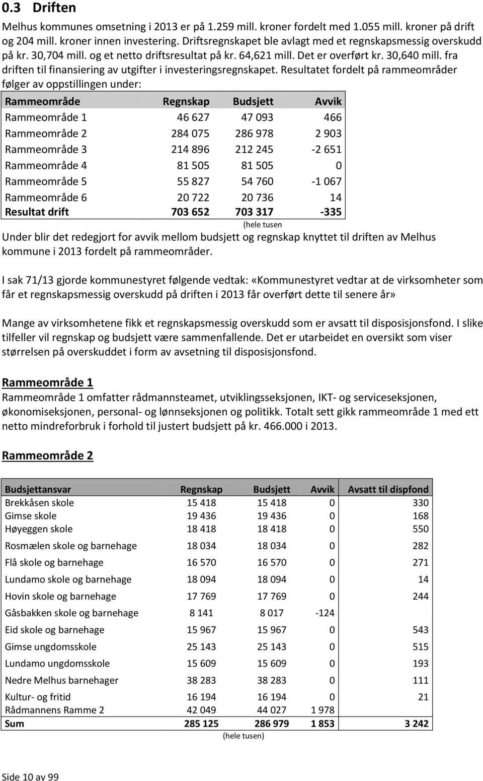 fra driften til finansiering av utgifter i investeringsregnskapet.