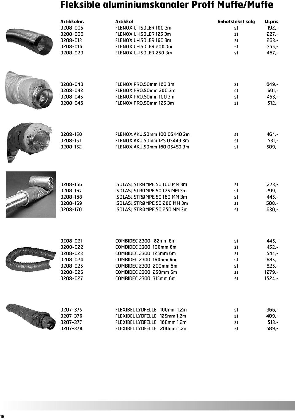 0208-020 FLENOX U-ISOLER 250 3m st 467,- 0208-040 FLENOX PRO.50mm 160 3m st 649,- 0208-042 FLENOX PRO.50mm 200 3m st 691,- 0208-045 FLENOX PRO.50mm 100 3m st 453,- 0208-046 FLENOX PRO.