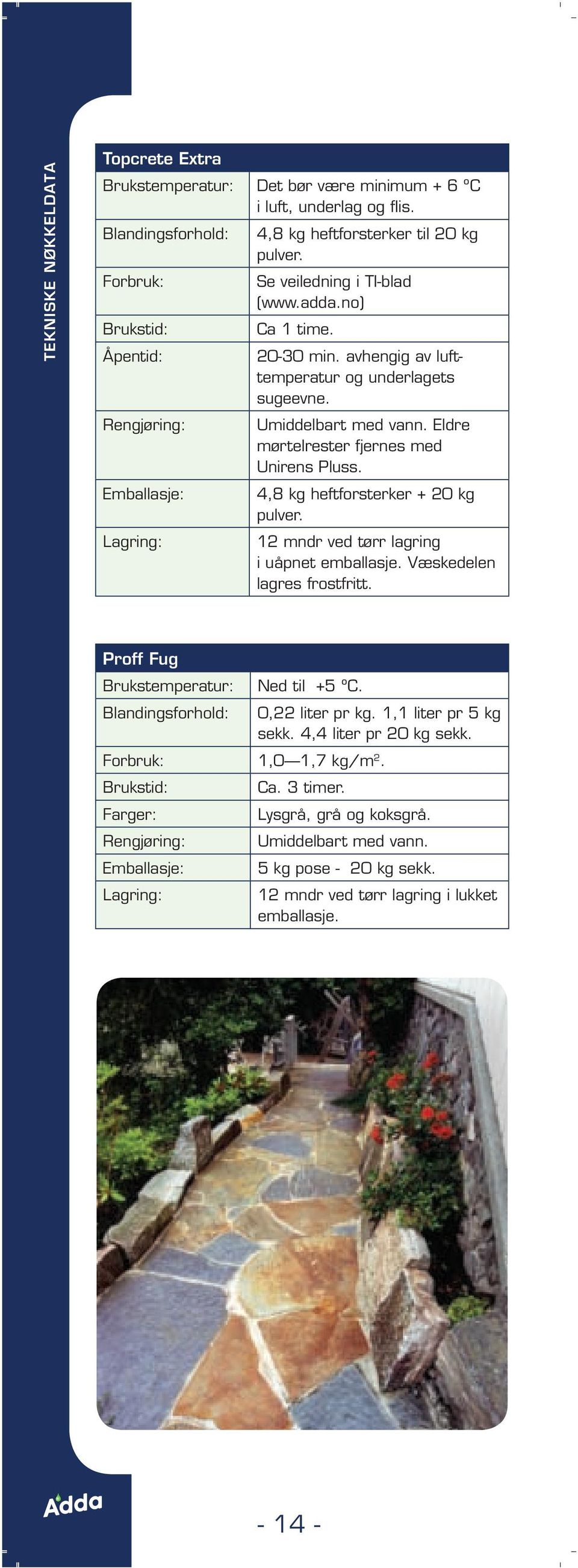 avhengig av lufttemperatur og underlagets sugeevne. Umiddelbart med vann. Eldre mørtelrester fjernes med Unirens Pluss. 4,8 kg heftforsterker + 20 kg pulver.