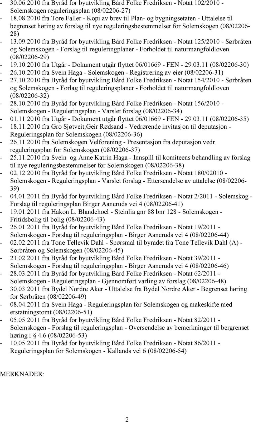 2010 fra Byråd for byutvikling Bård Folke Fredriksen - Notat 125/2010 - Sørbråten og Solemskogen - Forslag til reguleringplaner - Forholdet til naturmangfoldloven (08/02206-29) - 19.10.2010 fra Utgår - Dokument utgår flyttet 06/01669 - FEN - 29.