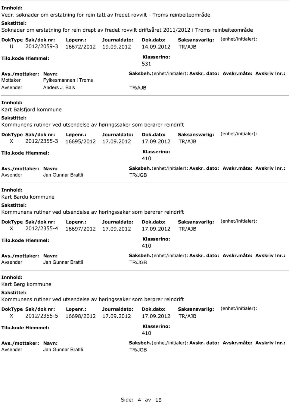 2012/2059-3 16672/2012 531 Fylkesmannen i Troms Anders J.