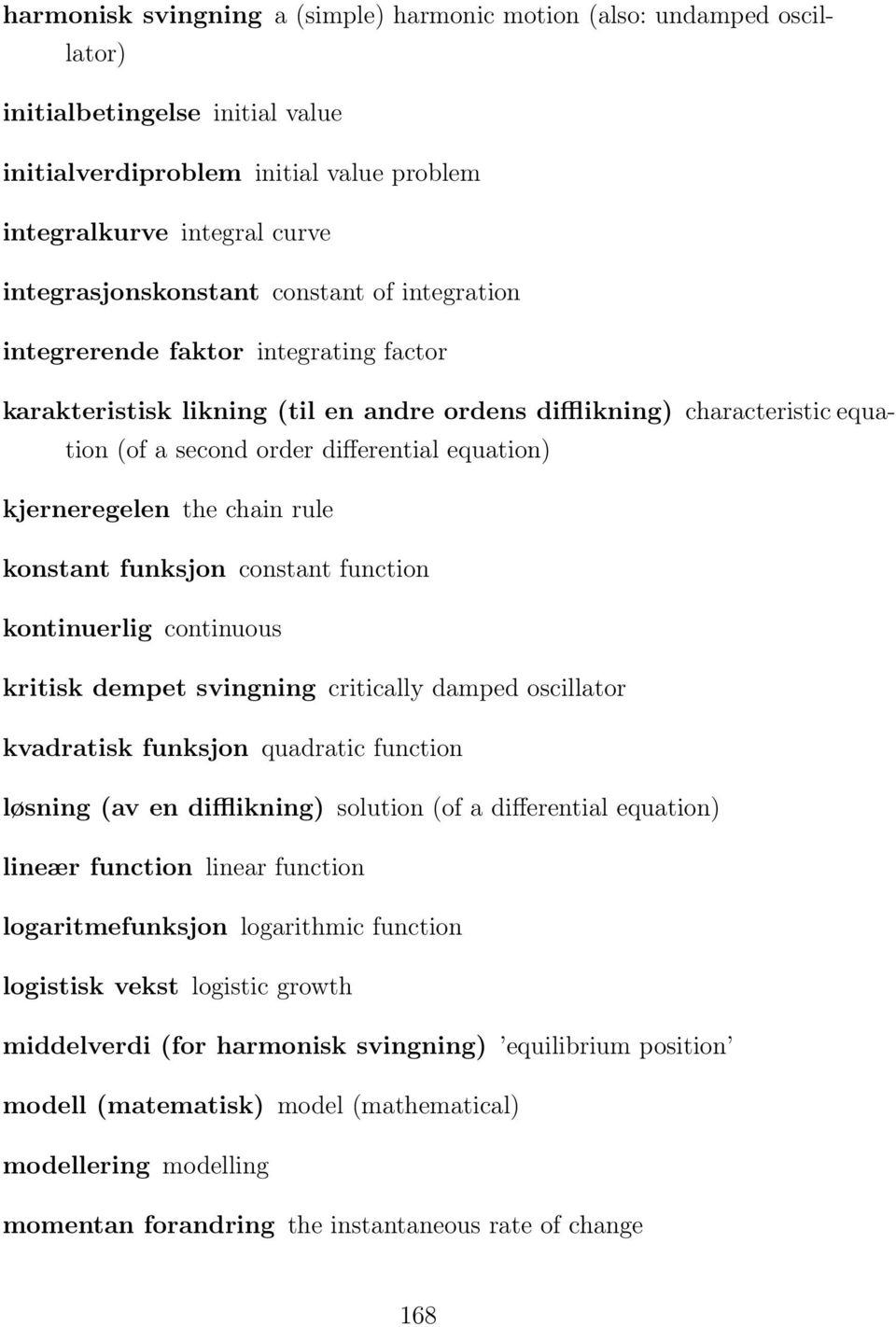 the chain rule konstant funksjon constant function kontinuerlig continuous kritisk dempet svingning critically damped oscillator kvadratisk funksjon quadratic function løsning (av en difflikning)