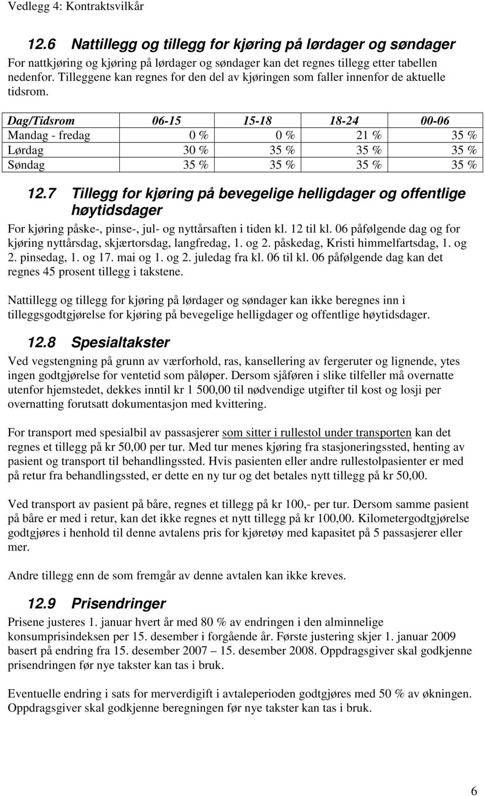 Dag/Tidsrom 06-15 15-18 18-24 00-06 Mandag - fredag 0 % 0 % 21 % 35 % Lørdag 30 % 35 % 35 % 35 % Søndag 35 % 35 % 35 % 35 % 12.