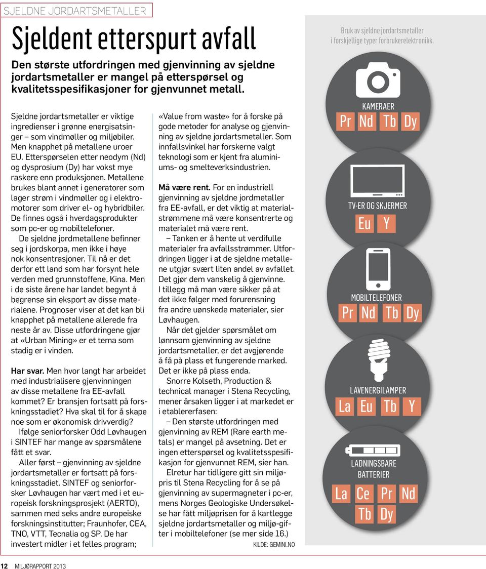 Etterspørselen etter neodym (Nd) og dysprosium (Dy) har vokst mye raskere enn produksjonen.