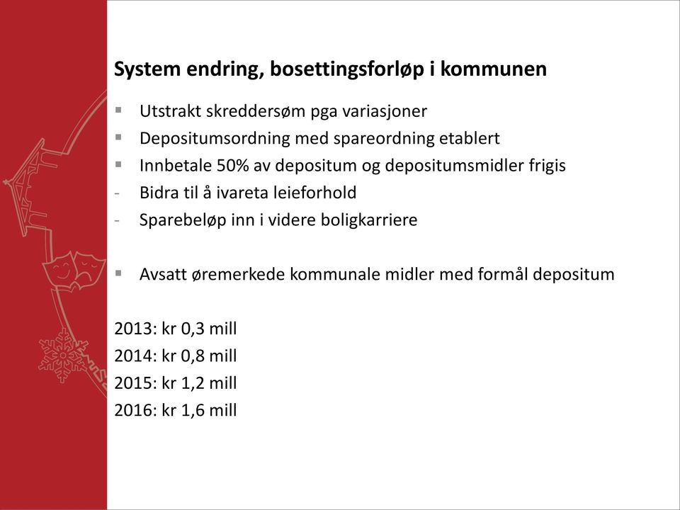 frigis - Bidra til å ivareta leieforhold - Sparebeløp inn i videre boligkarriere Avsatt