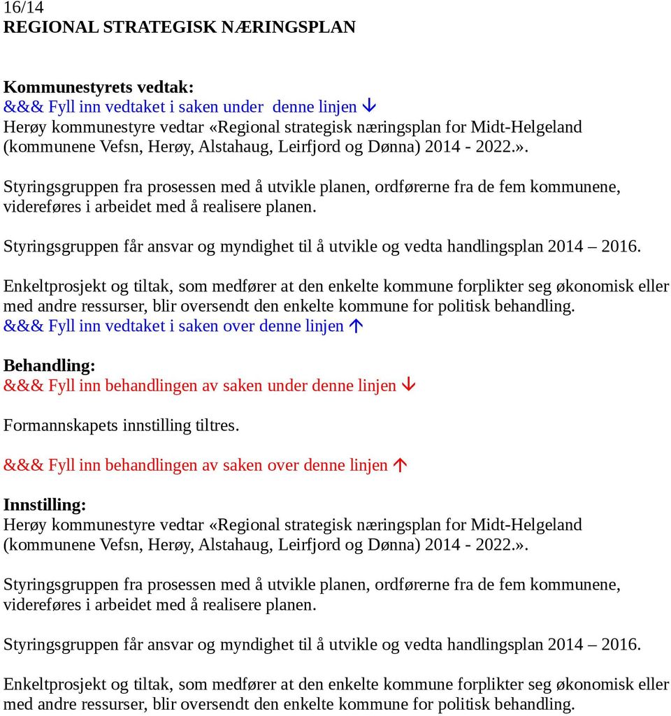 Styringsgruppen får ansvar og myndighet til å utvikle og vedta handlingsplan 2014 2016.