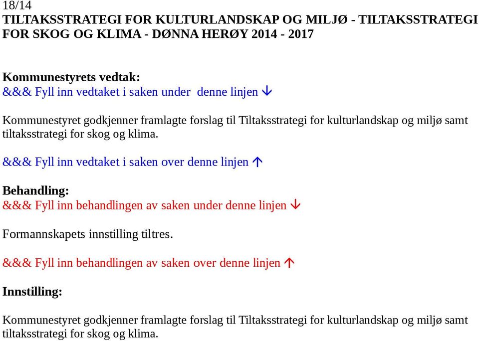 samt tiltaksstrategi for skog og klima. Formannskapets innstilling tiltres.