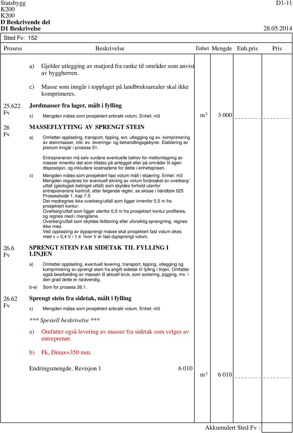 utlegging og ev. komprimering av steinmasser, inkl. ev. leverings- og behandlingsgebyrer. Etablering av planum inngår i prosess 51.