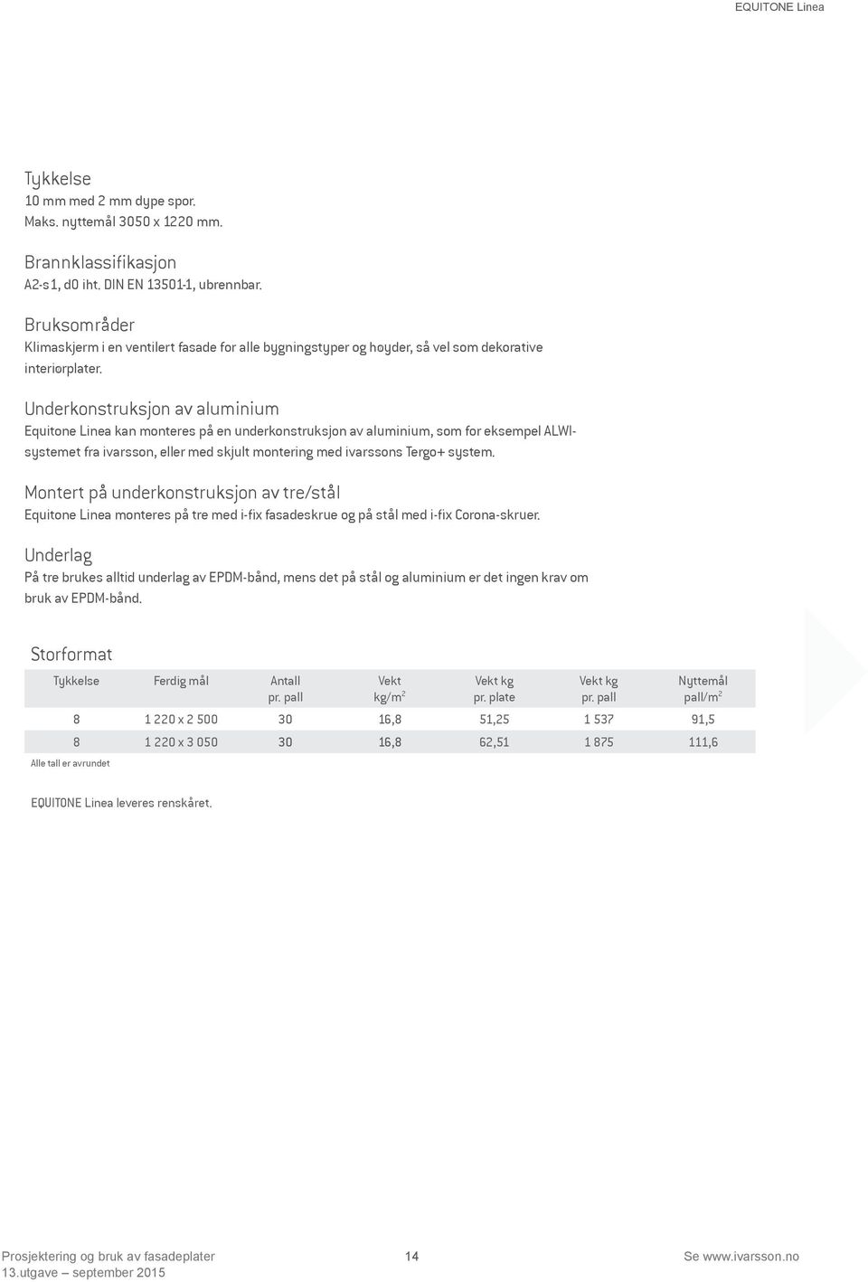 Underkonstruksjon av aluminium Equitone Linea kan monteres på en underkonstruksjon av aluminium, som for eksempel ALWIsystemet fra ivarsson, eller med skjult montering med ivarssons Tergo+ system.