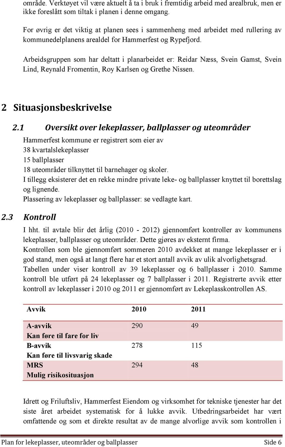 Arbeidsgruppen som har deltatt i planarbeidet er: Reidar Næss, Svein Gamst, Svein Lind, Reynald Fromentin, Roy Karlsen og Grethe Nissen. 2 Situasjonsbeskrivelse 2.