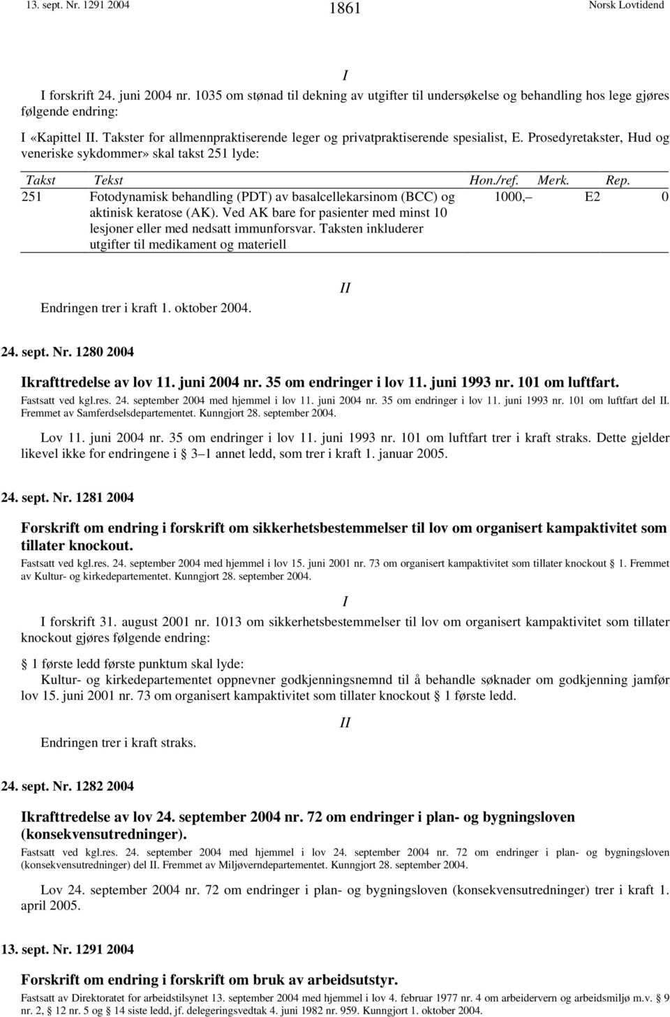 251 Fotodynamisk behandling (PDT) av basalcellekarsinom (BCC) og aktinisk keratose (AK). Ved AK bare for pasienter med minst 10 lesjoner eller med nedsatt immunforsvar.