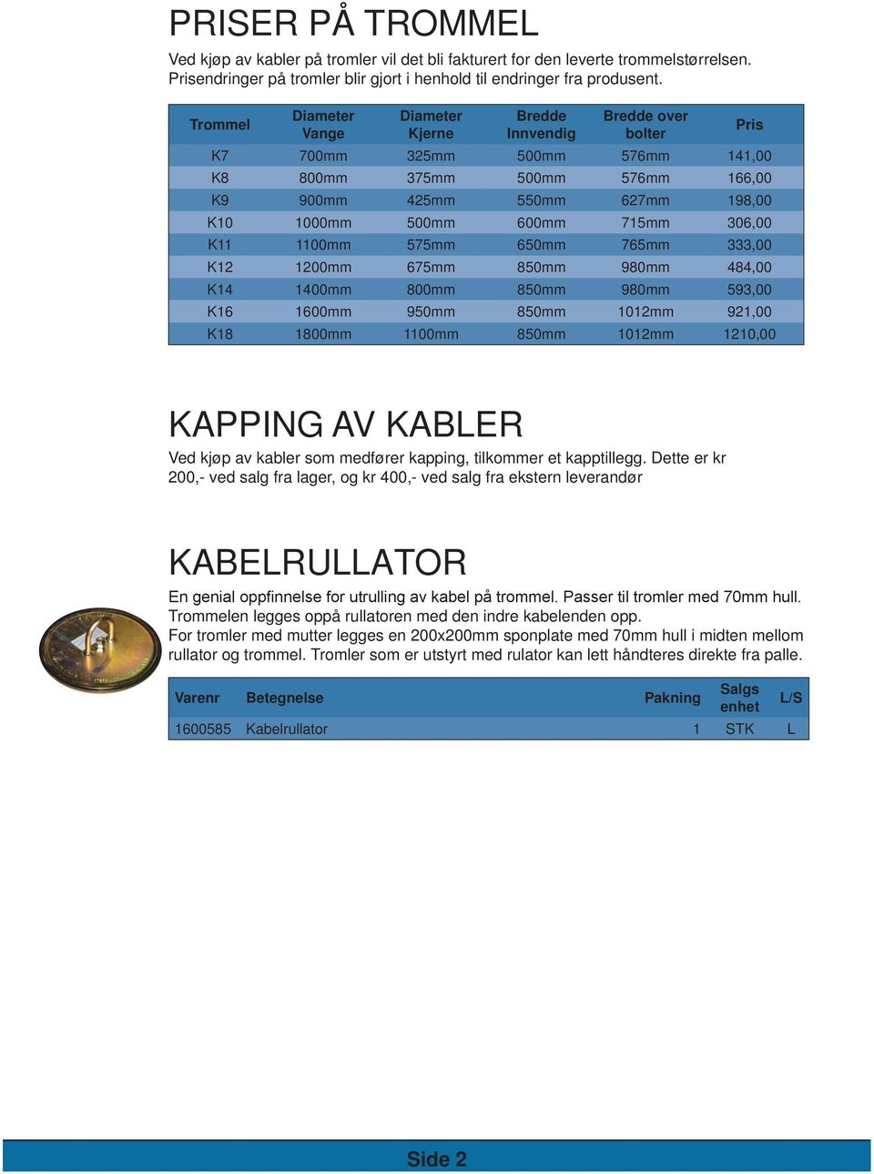 715mm 306,00 K11 1100mm 575mm 650mm 765mm 333,00 K12 1200mm 675mm 850mm 980mm 484,00 K14 1400mm 800mm 850mm 980mm 593,00 K16 1600mm 950mm 850mm 1012mm 921,00 K18 1800mm 1100mm 850mm 1012mm 1210,00